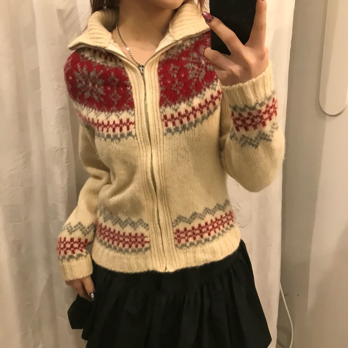 JPN Vintage 모리걸 아가일 니트 집업 상품이미지2