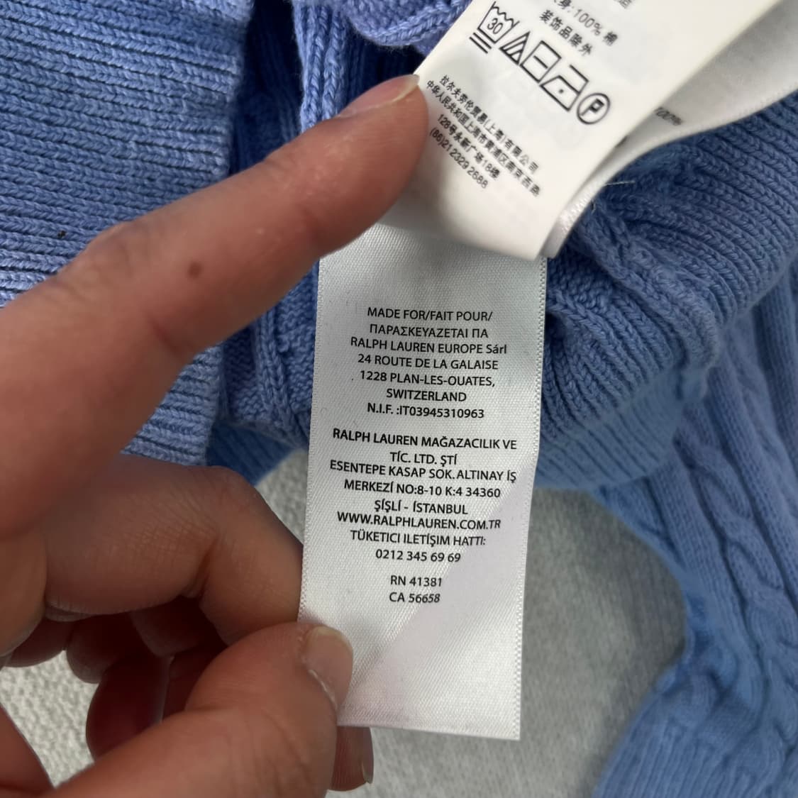 W 95 폴로랄프로렌 스카이블루 꽈배기 가디건 상품이미지7