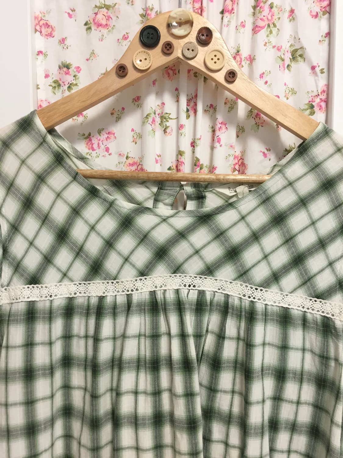 빈티지 그린 체크 블라우스 상품이미지3