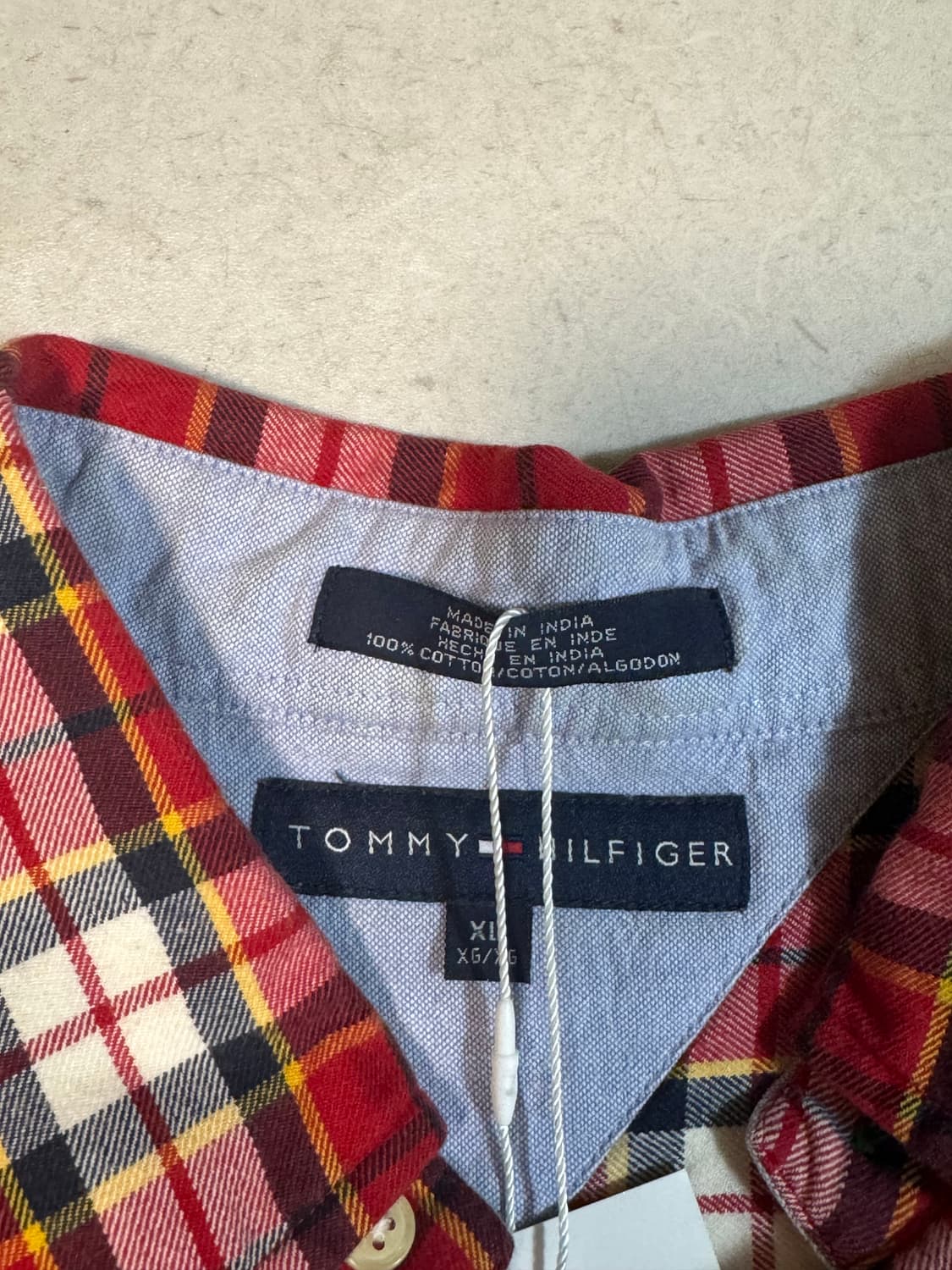 타미힐피거 빈티지 자수로고 컬러블록 체크 셔츠 레드 xl 상품이미지4