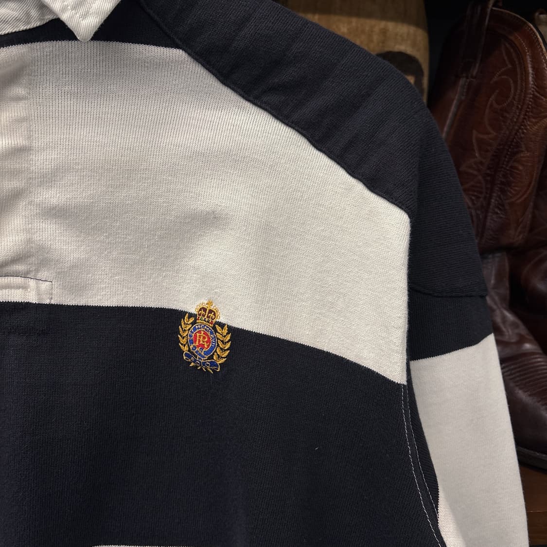 90s 폴로 랄프로렌 스트라이프 럭비티 셔츠 월계수 로고 프레피 N321 상품이미지5