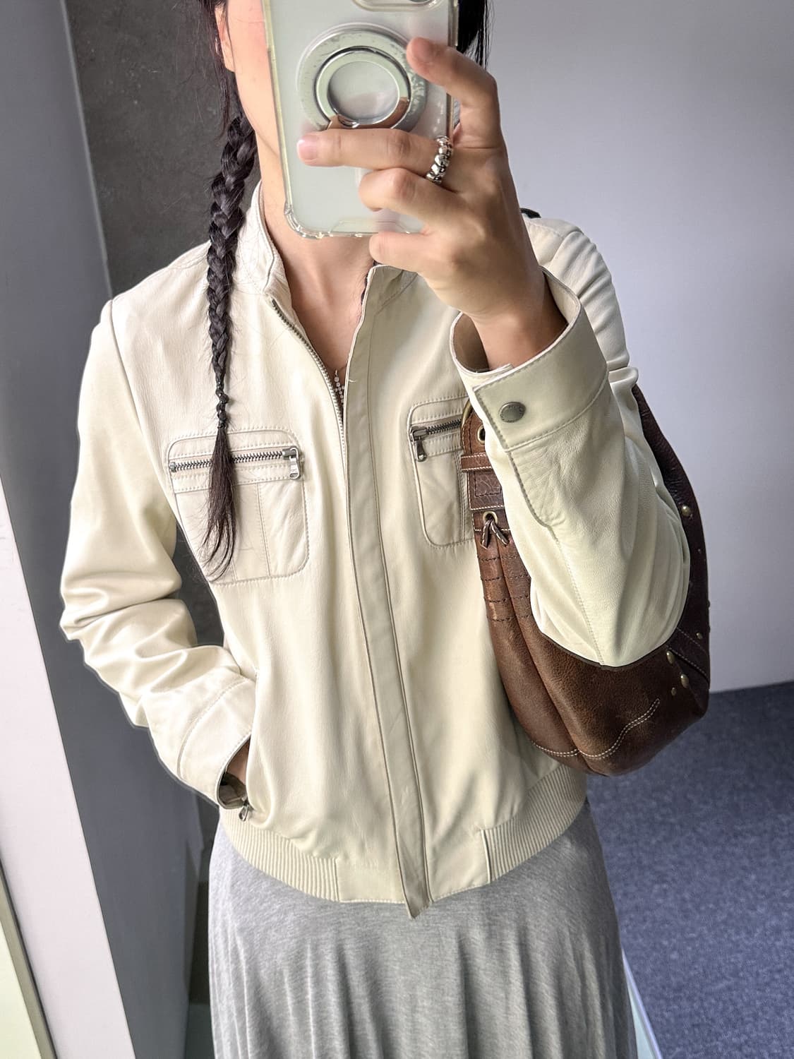 ivory lamb leather zip jacket 상품이미지1