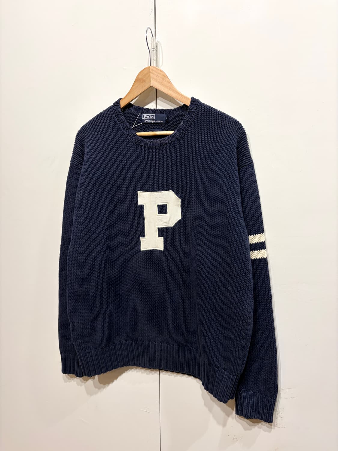 90's 폴로 랄프로렌 P 로고 레터맨 니트 스웨터 상품이미지2