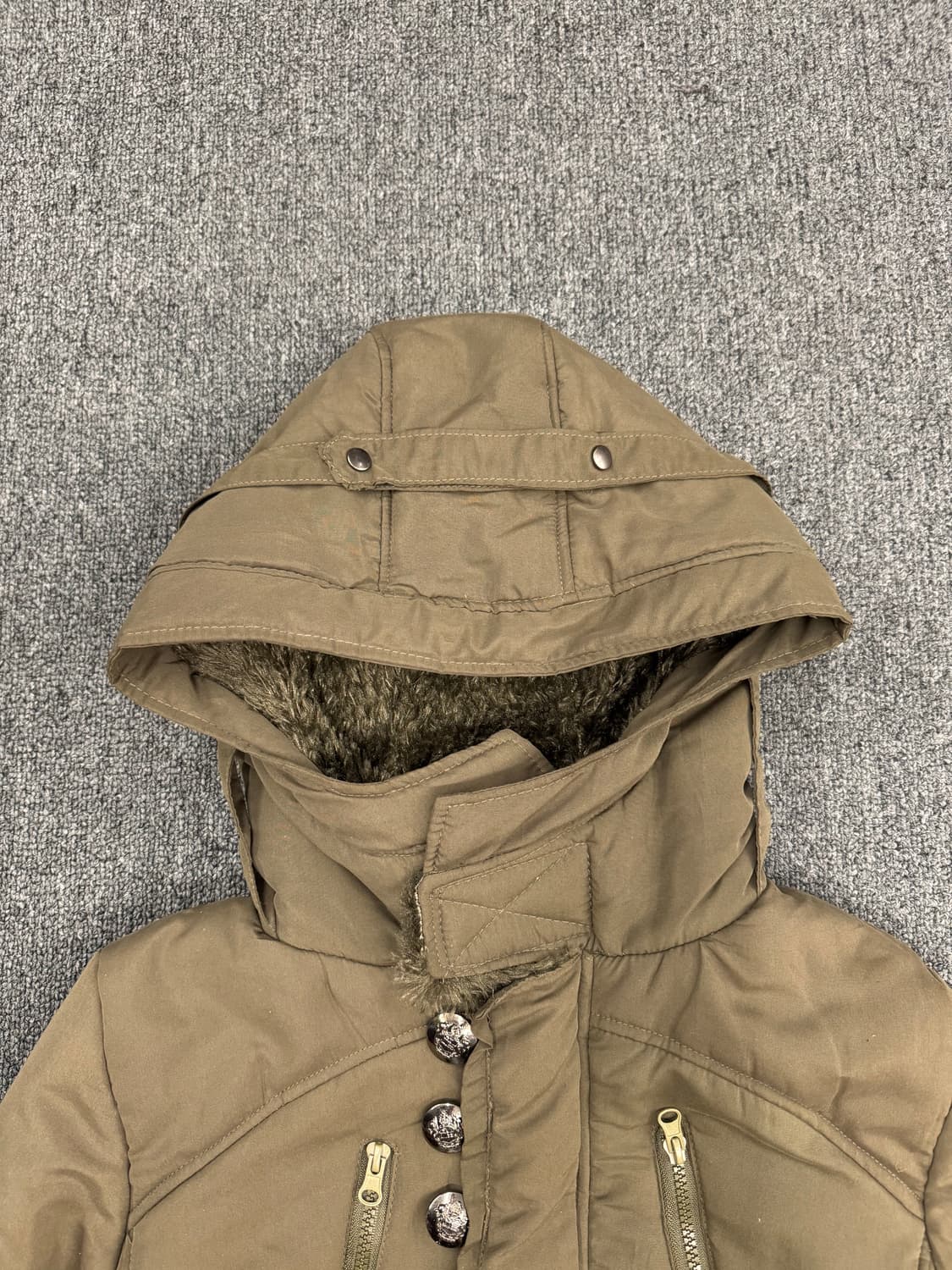 M)Japanese vintage Y2K 여성 올리브 퍼 야상 점퍼 자켓 상품이미지4