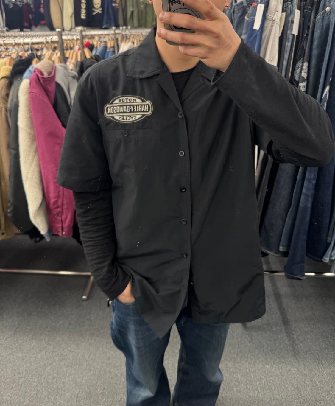 L)할리데이비슨 빈티지 자수 반팔셔츠 상품이미지1