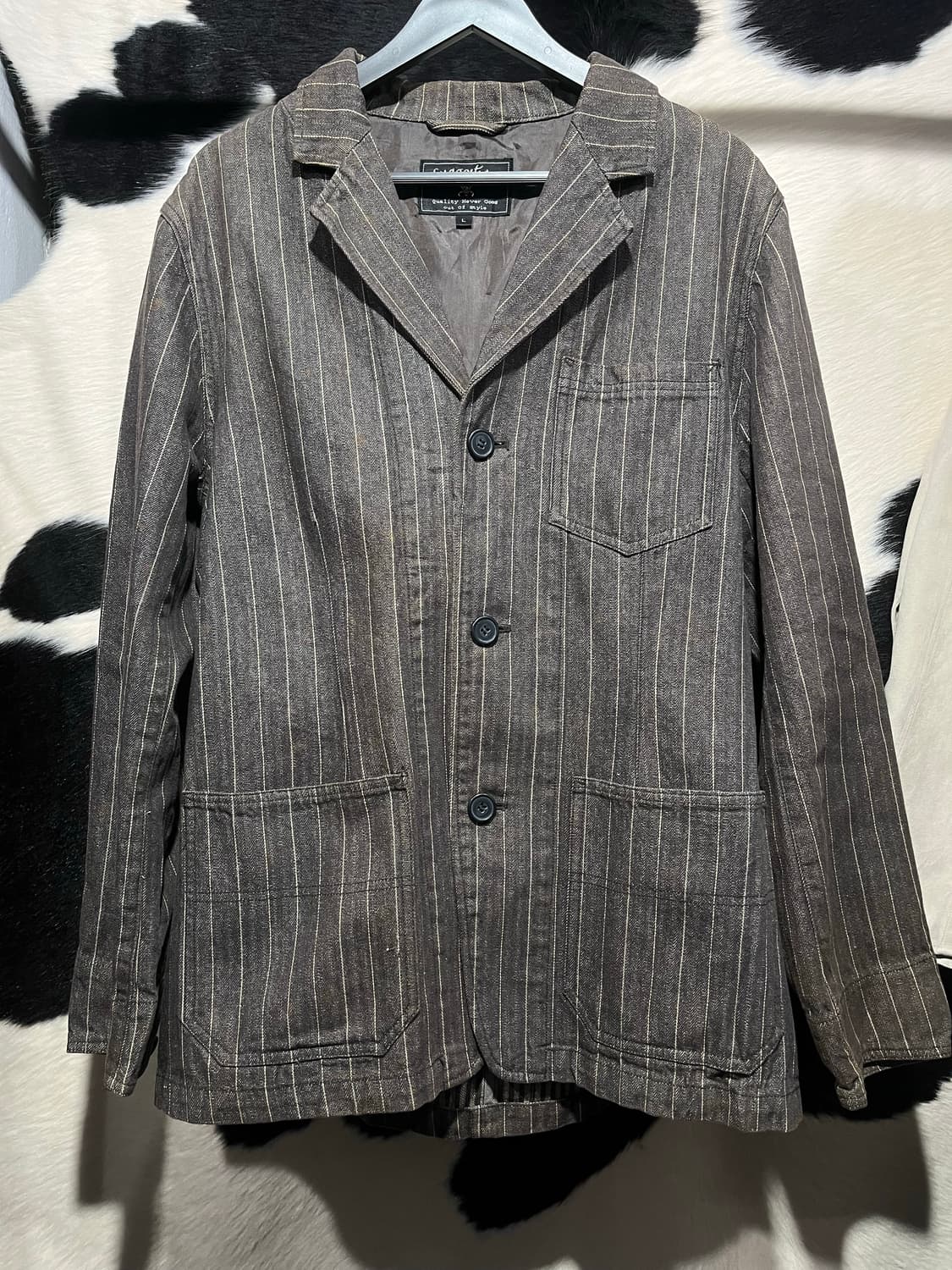 브라운 스트라이프 오버핏 자켓 상품이미지2