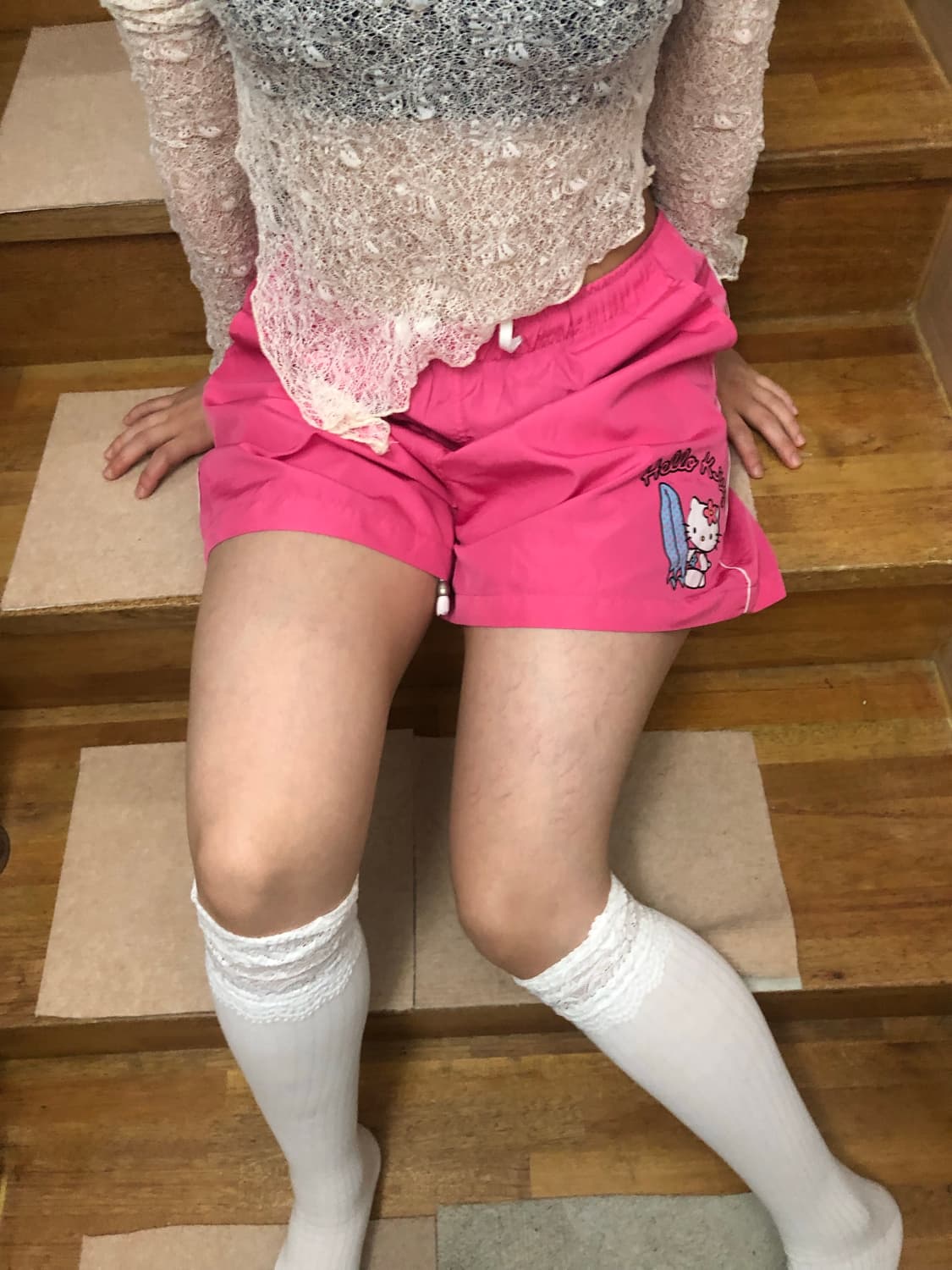 빈티지 헬로키티 핫핑크 팬츠 상품이미지5