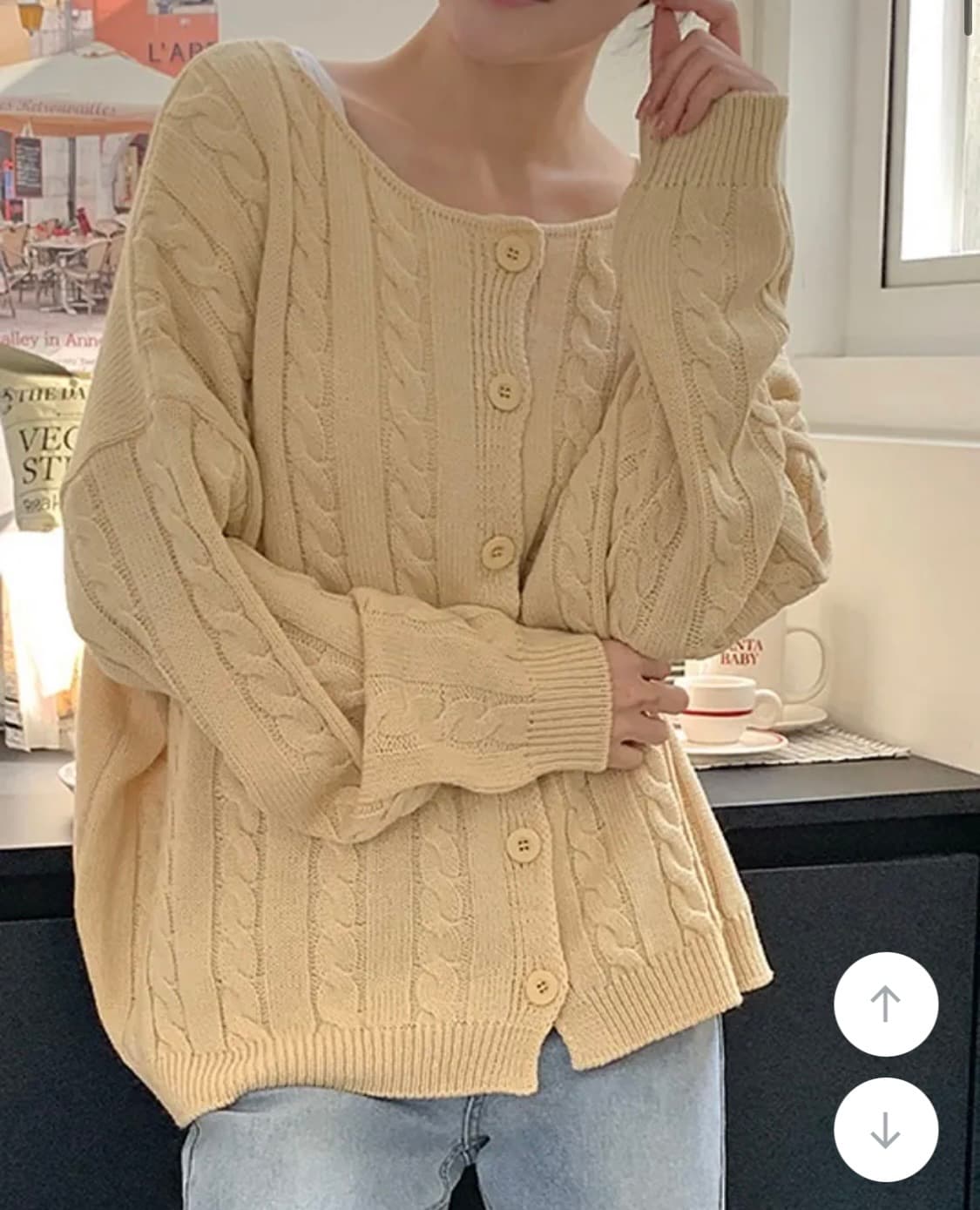 (미개봉, 새상품) 리리앤코 배이쿠디 꽈배기 루즈핏 니트 가디건 상품이미지1