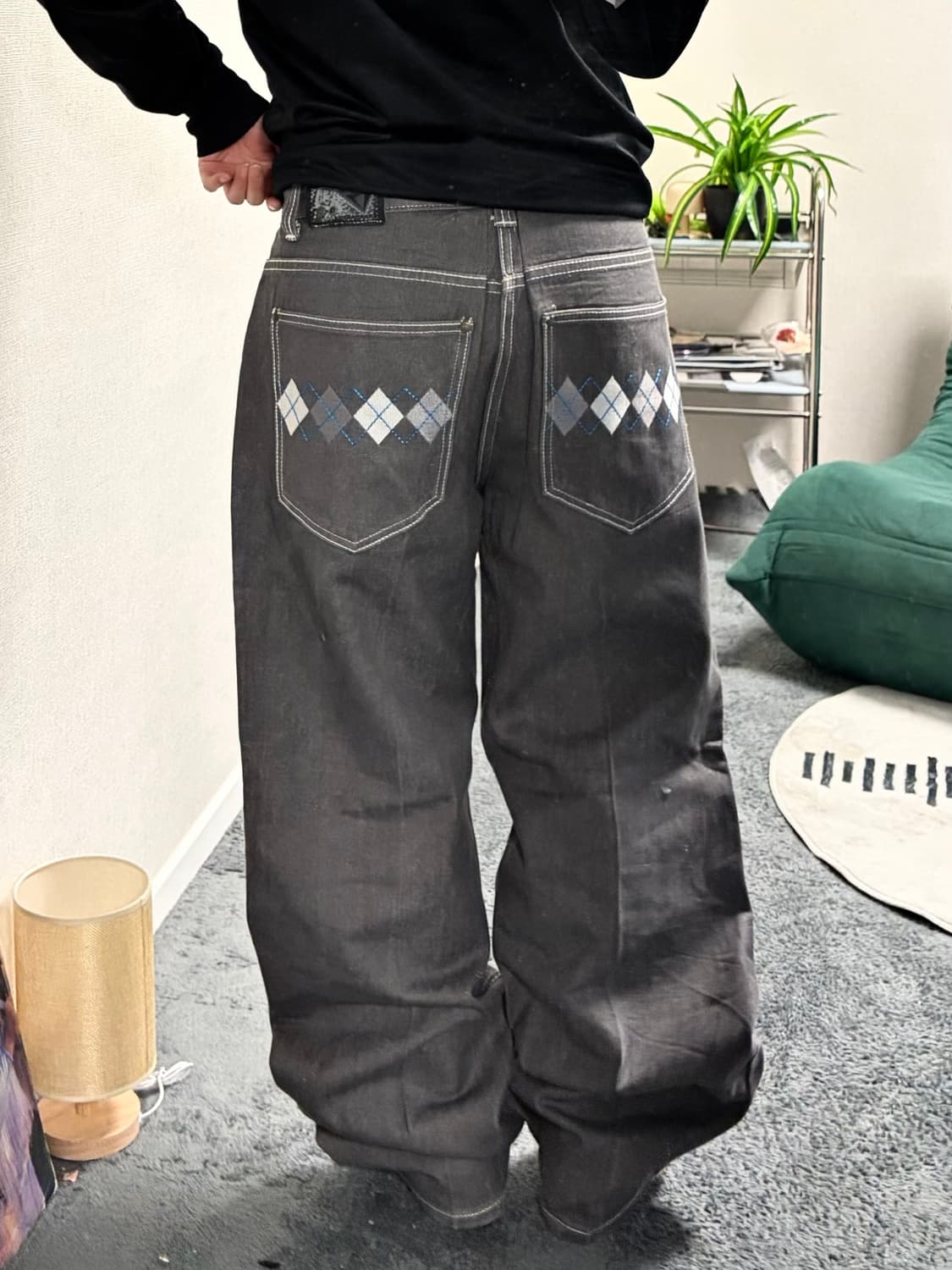 90s 코코아 아가일 디테일 데님 와이드팬츠 상품이미지1