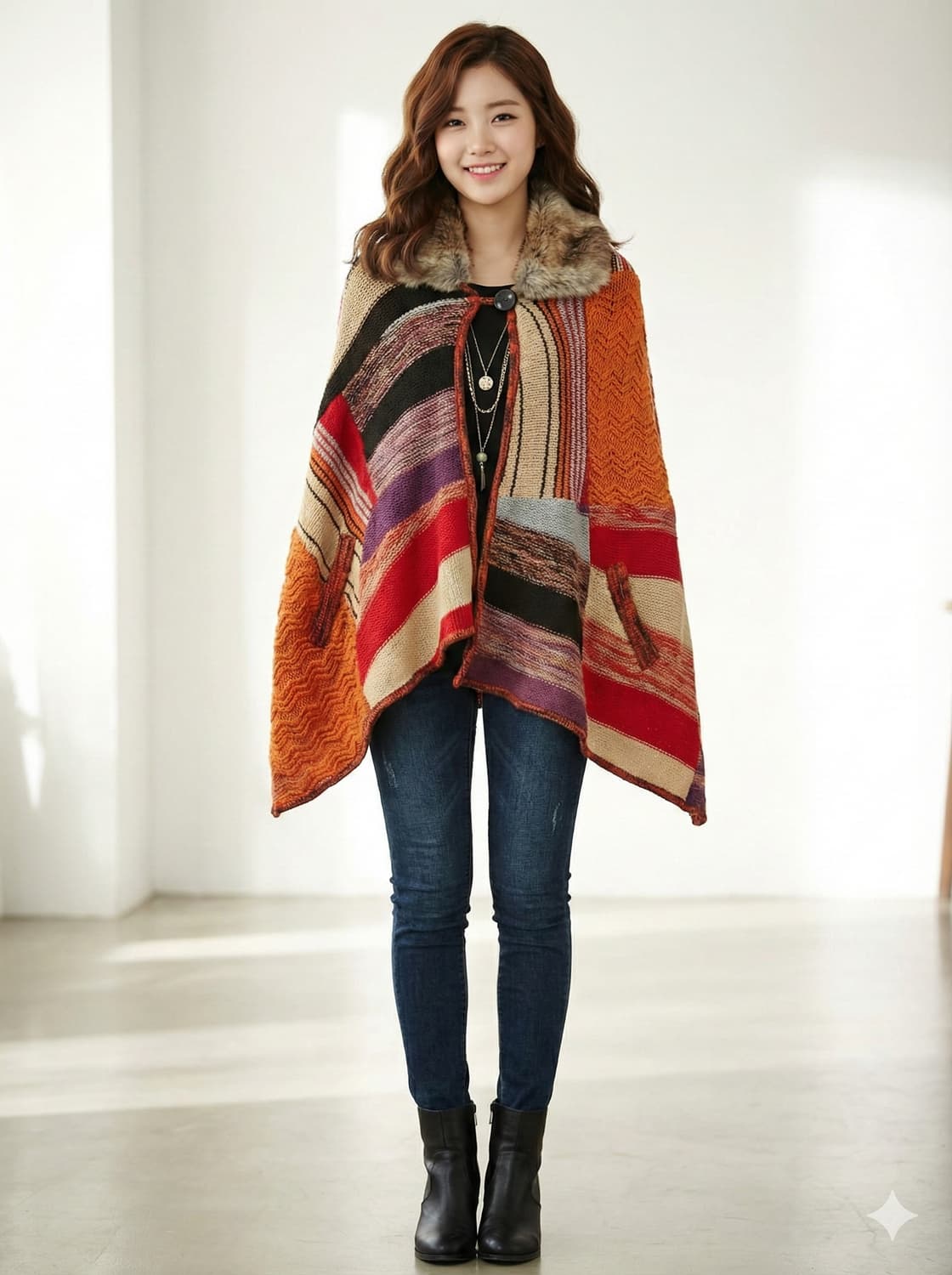 써스데이 아일랜드 에스닉 니트 퍼 케이프_90 상품이미지1