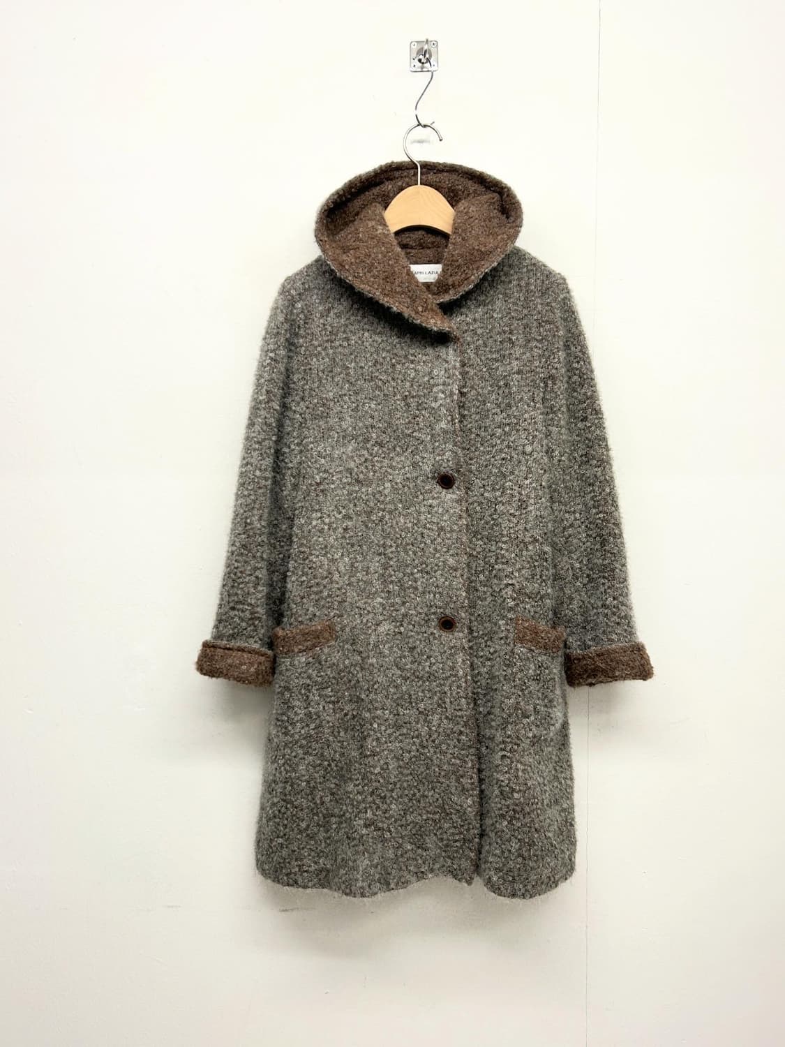 (JPN) Lapis Lazul 후드 롱 코트 브라운 배색 상품이미지1