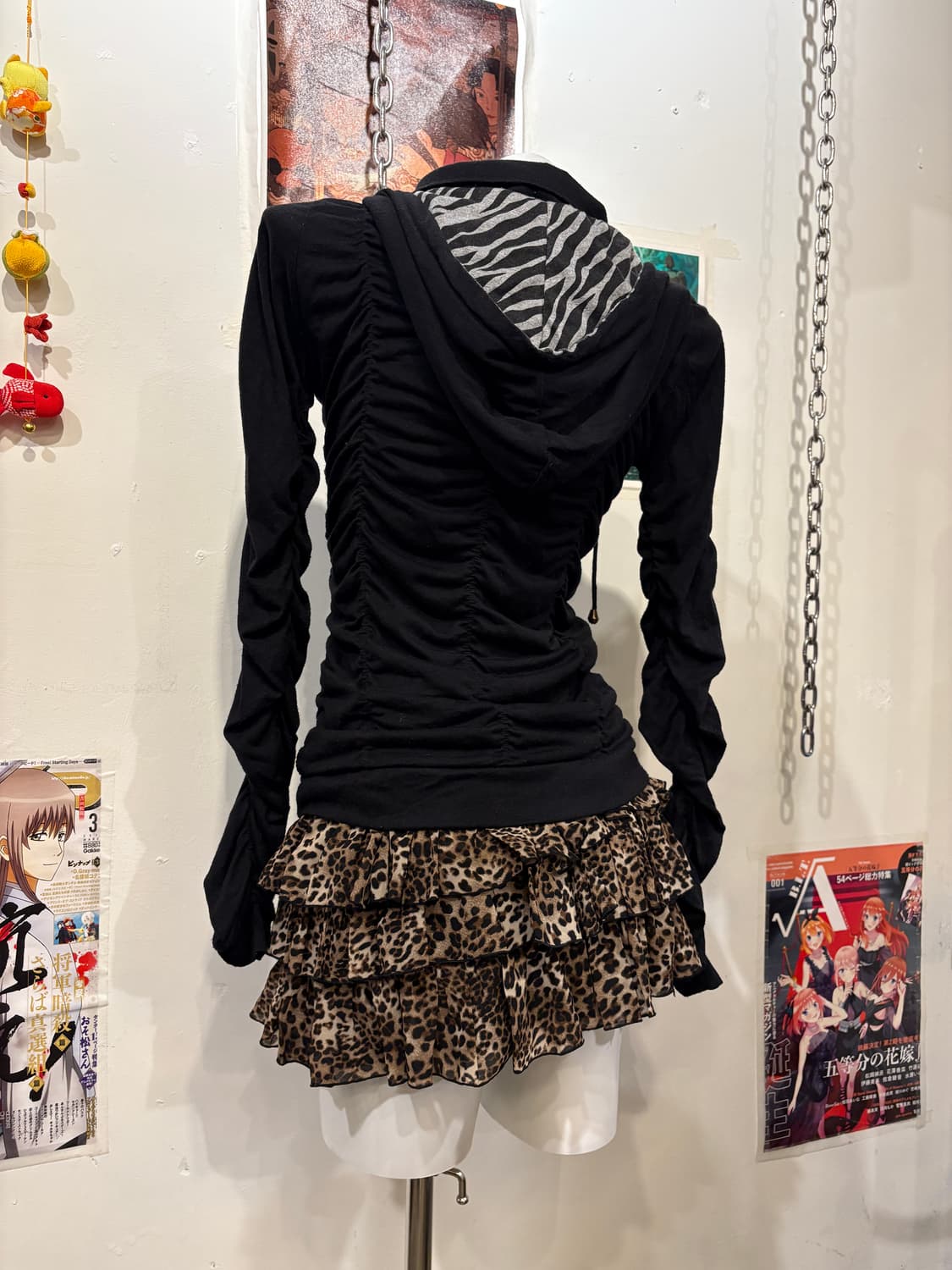 지브라 패턴 셔링 블랙 후드집업 갸루 y2k 상품이미지2