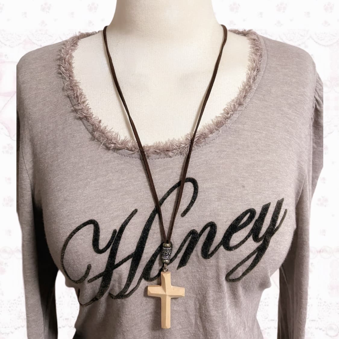 핀터깔 y2k 대장 우드 십자가 포인트 목걸이  상품이미지1