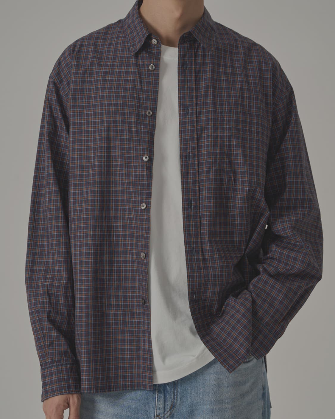 인더로우 멀티 플레이드 체크셔츠 3사이즈 네이비 (새상품) 상품이미지3