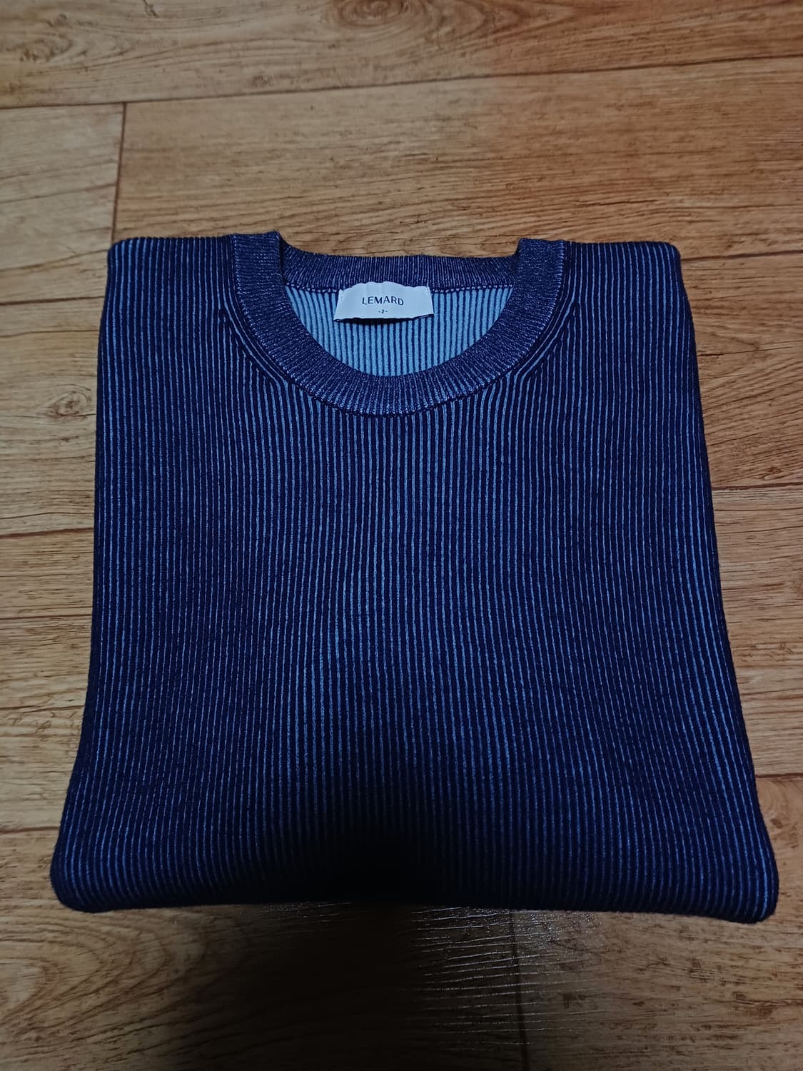 (2)르마드 투톤 사선 라운드 니트 네이비 상품이미지2