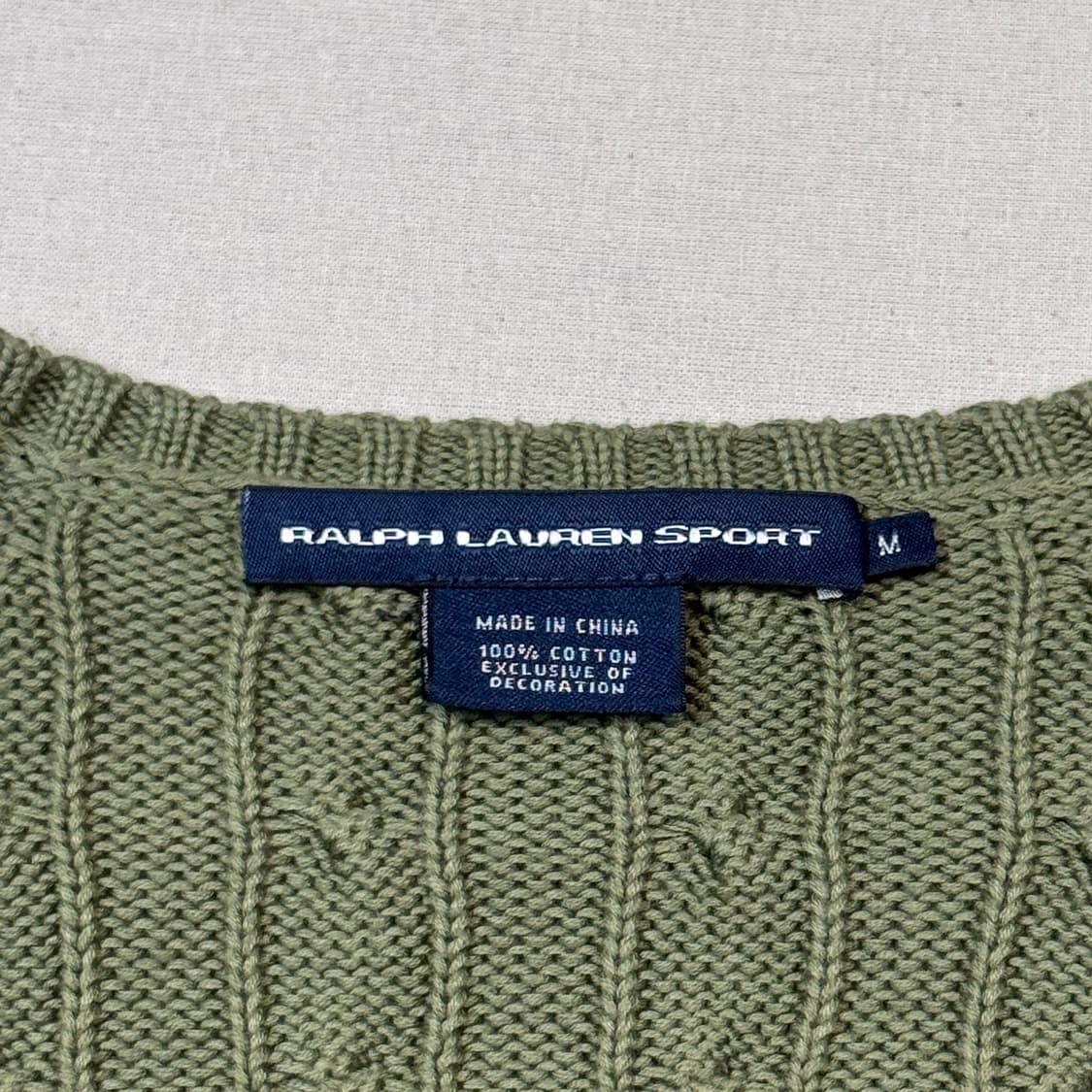 M) 폴로 랄프로렌 코튼 케이블 꽈배기 브이넥 니트 올리브 그린 상품이미지5