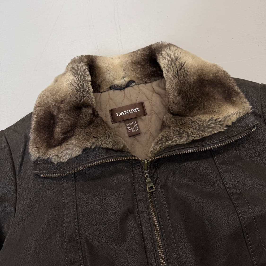 바이커 Y2K 딱붙 퍼 리얼레더 하이넥 가죽자켓 상품이미지3