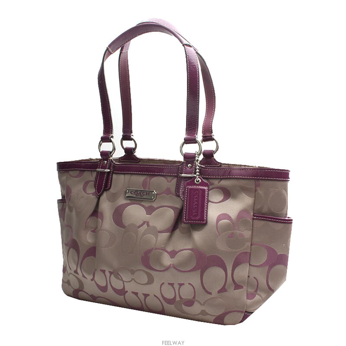 코치 바이올렛 레더 트림 패브릭 숄더백 상품이미지2