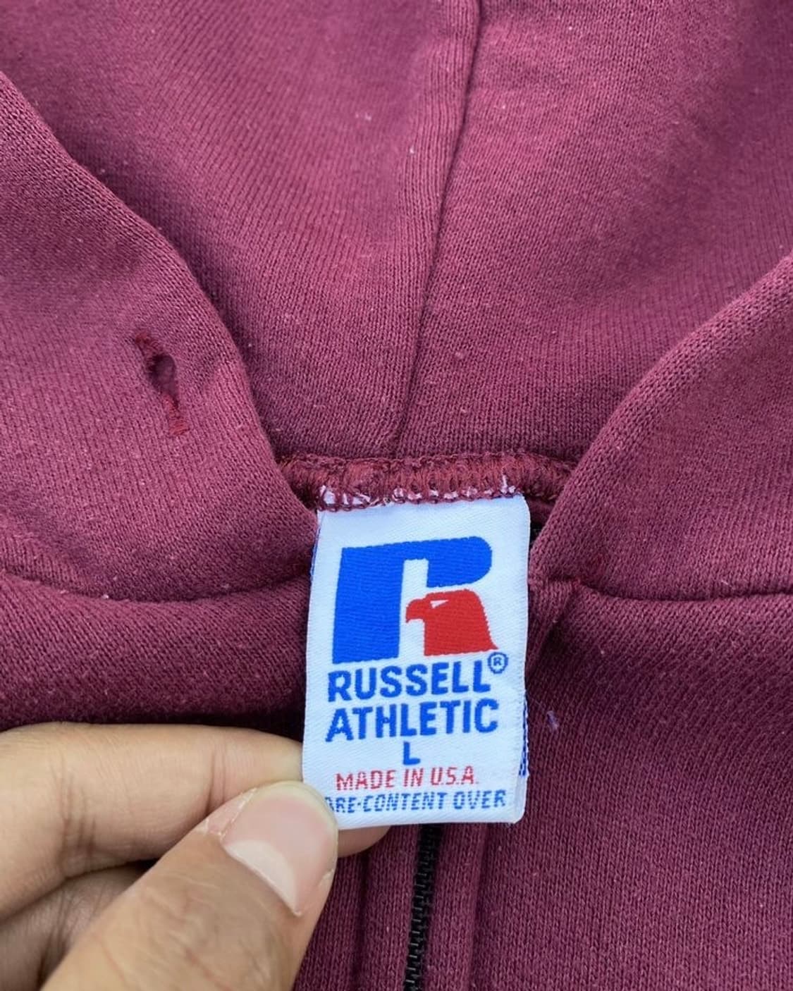 Made in USA) 90년대 러셀 애슬레틱 후드집업 버건디 상품이미지6