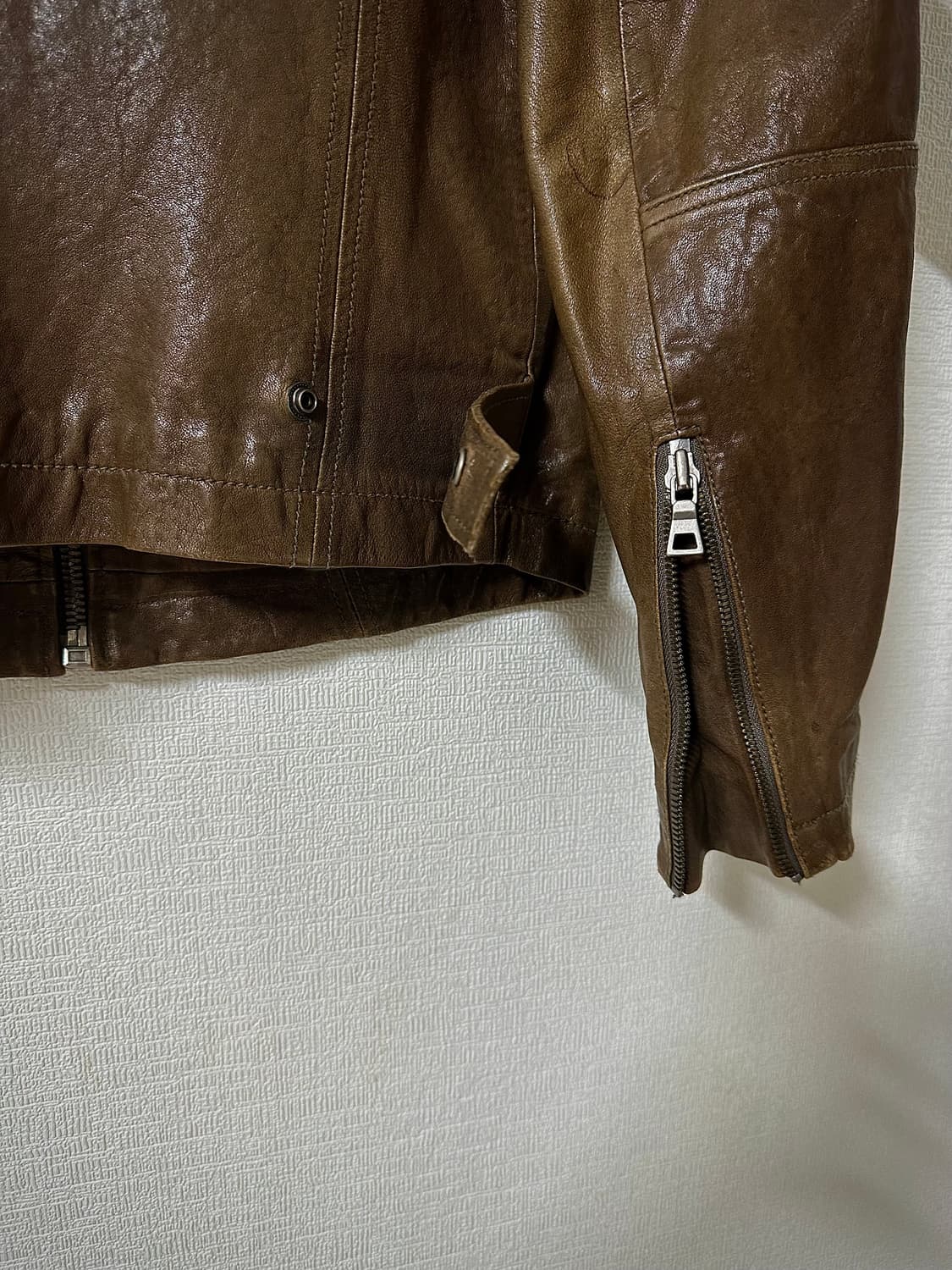 브라운 모토 레이서 레더자켓 상품이미지5