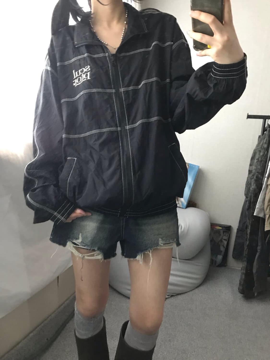 스컬프터 블랙 스티치 바람막이 상품이미지1