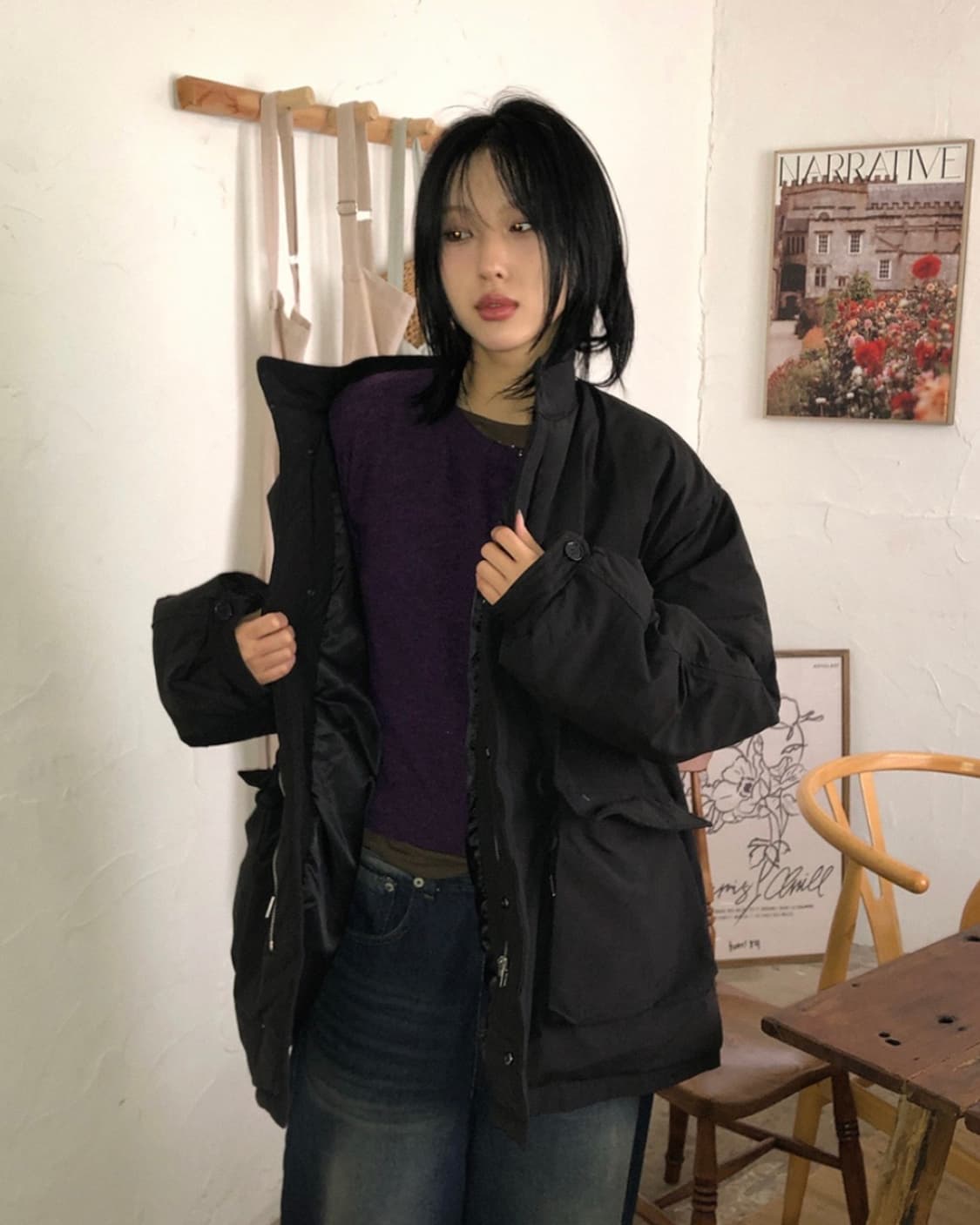 루프온 윈터 하프 필드 자켓 (black) 상품이미지2