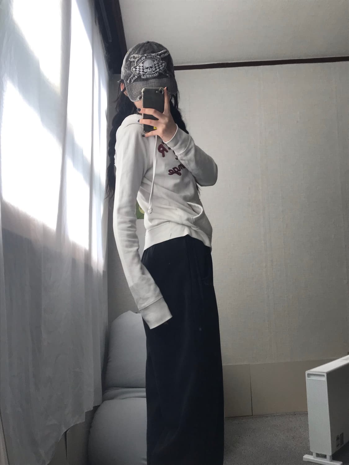 홀리스터 화이트 버건디 딱붙핏 후드집업 상품이미지4