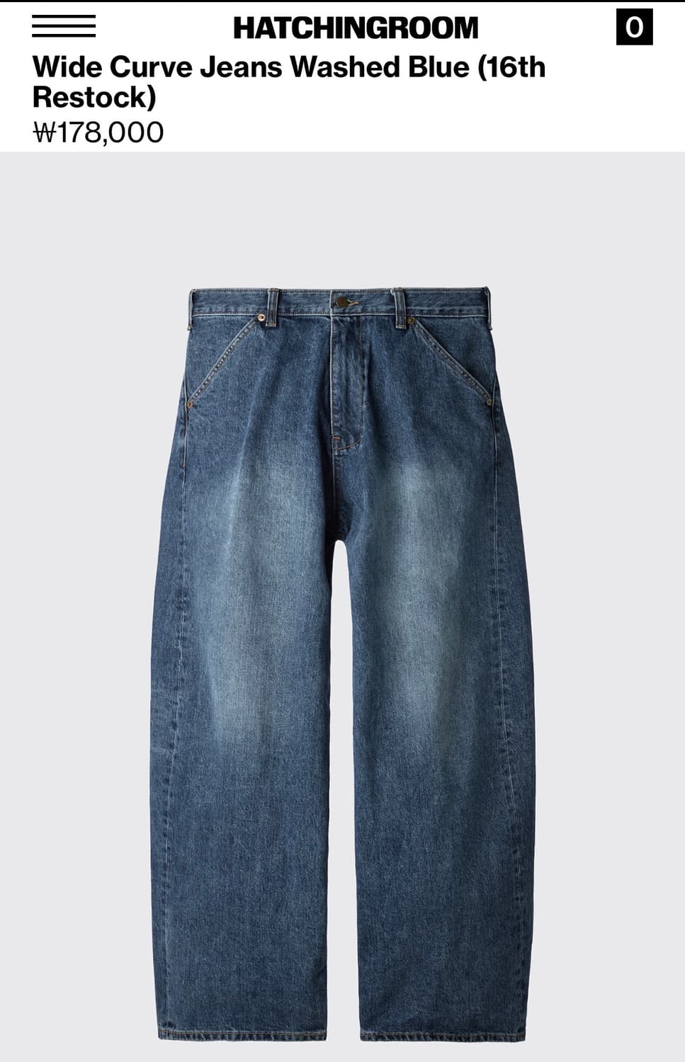[1] 해칭룸 와이드커브진 와커진 1사이즈 washed blue 상품이미지1