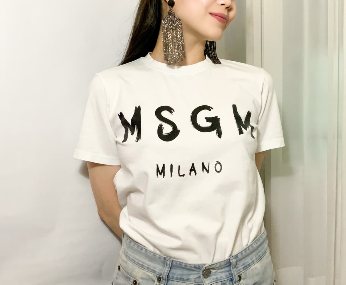 MSGM 로고 프린트 반팔 면 티셔츠 (S) & 태슬 이어링 set 상품이미지1