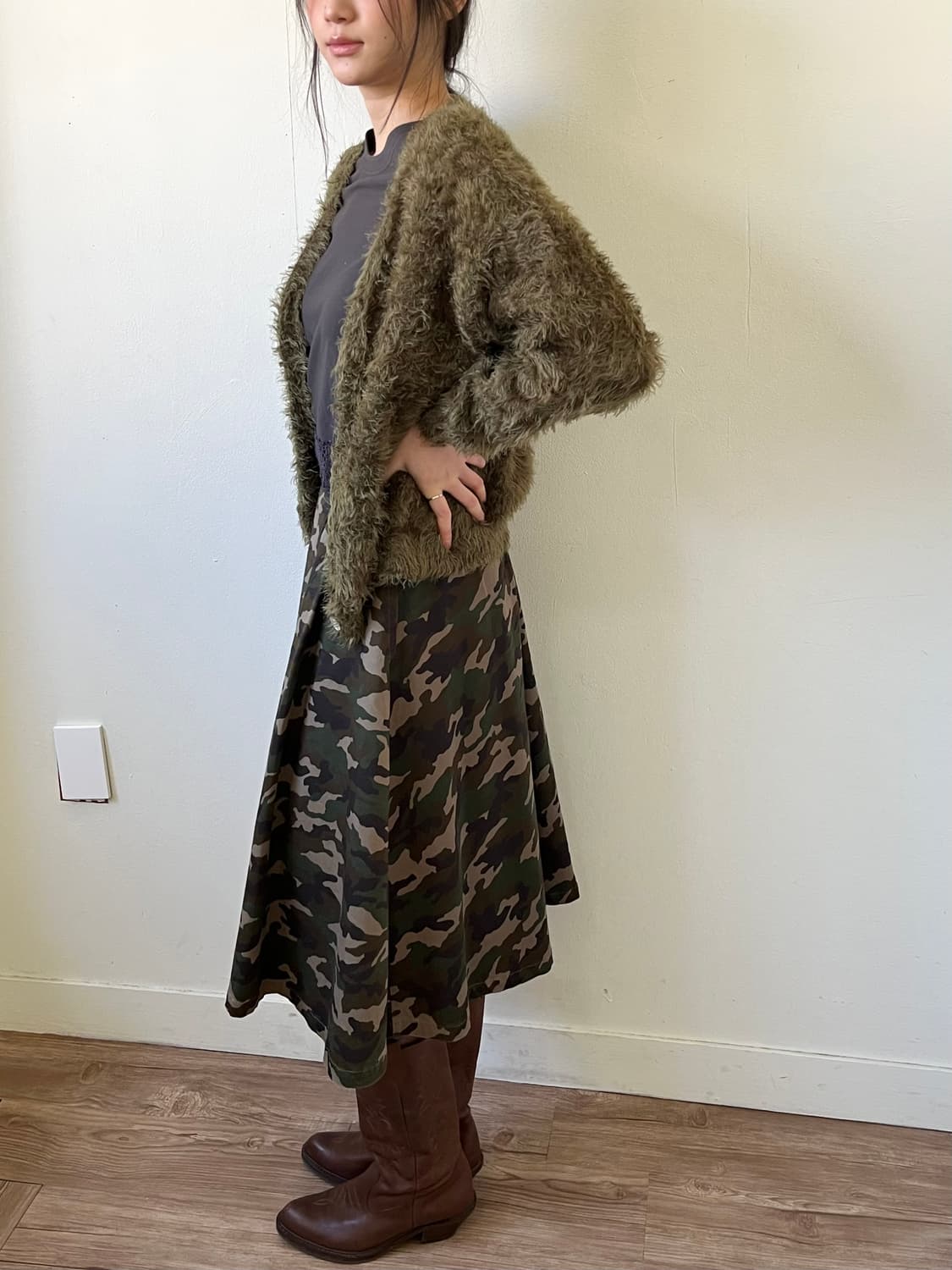 BROWNY 카모 플라쥬 스커트 상품이미지6