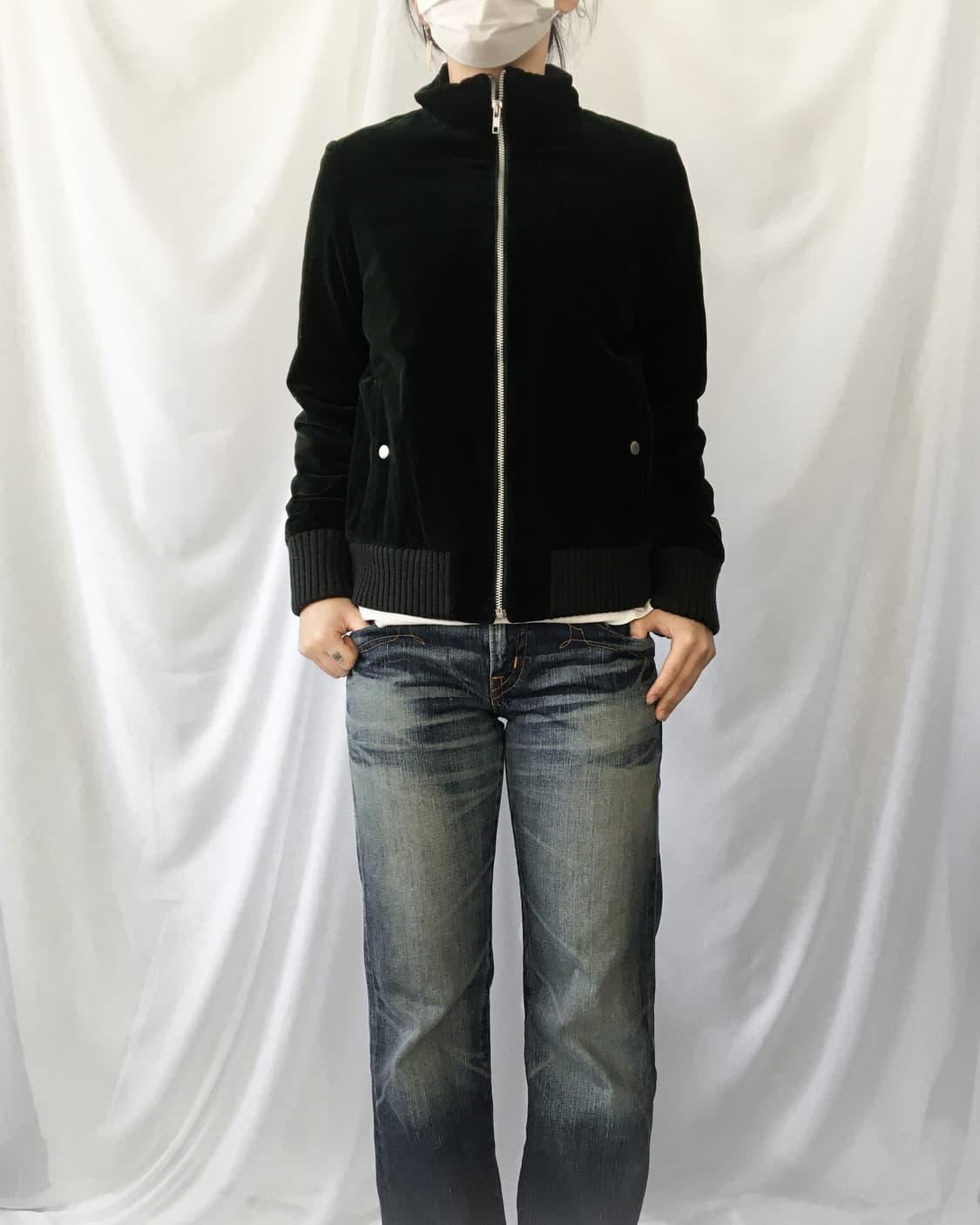 High neck green velour jacket 상품이미지1