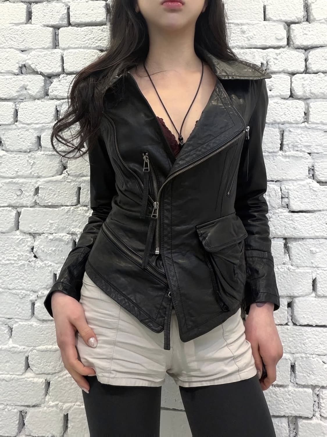 Asymmetric Zip Leather Rider Jacket 상품이미지5