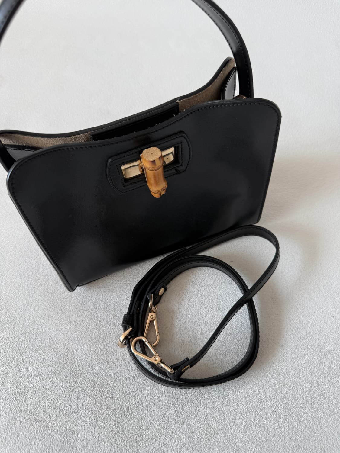 MADE IN ITALY 레더 뱀부 토트백(크로스 가능) 상품이미지3