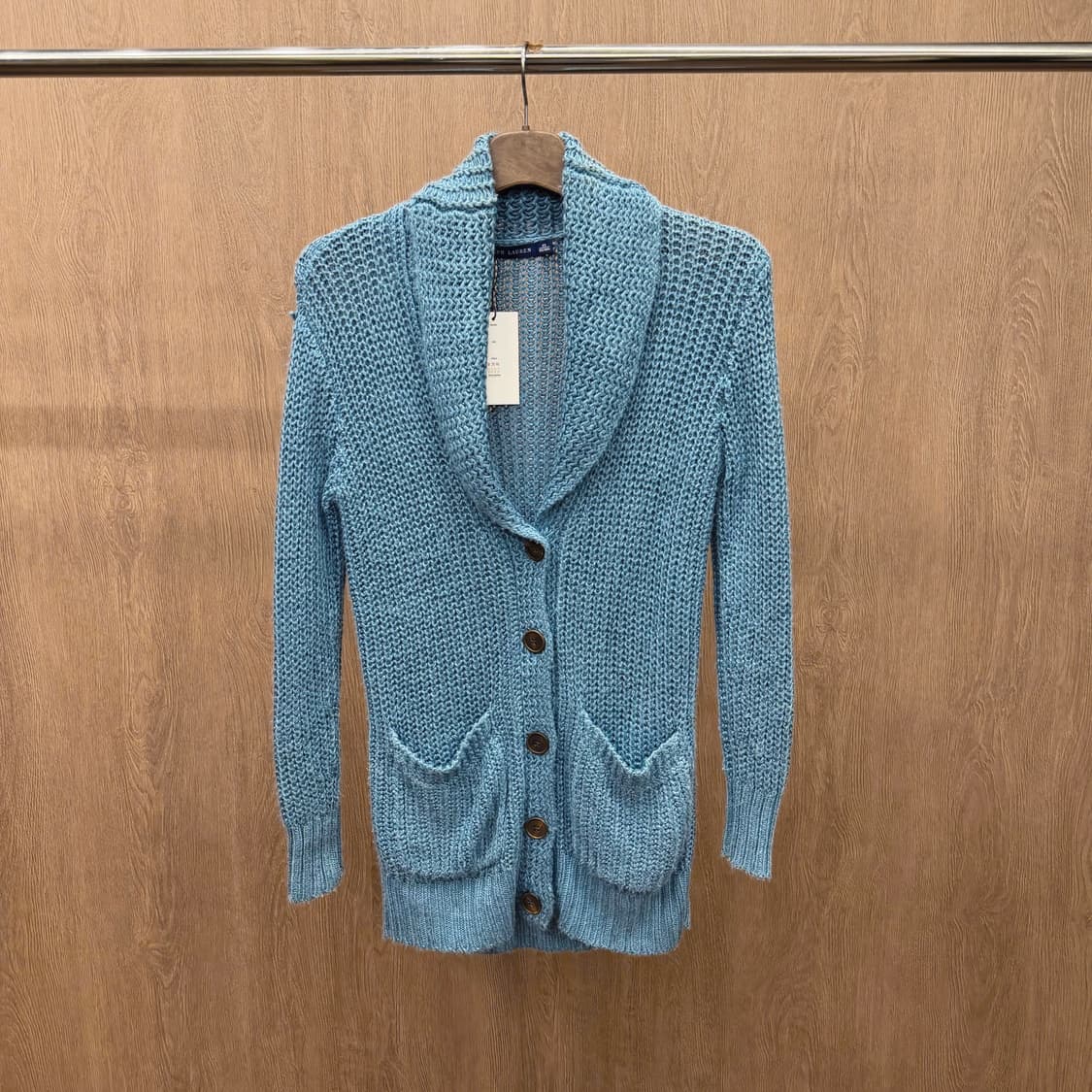 폴로 랄프 로렌 니트 가디건 숄카라 오픈워크 조직 디테일 더스티 블루 상품이미지2