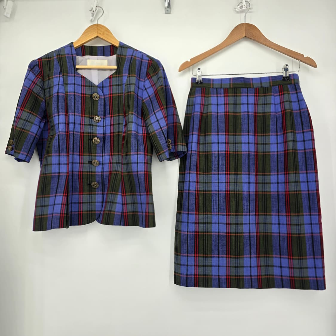 빈티지 체크 투피스 세트 클래식 자켓 스커트 세트 레트로 여성룩 상품이미지1