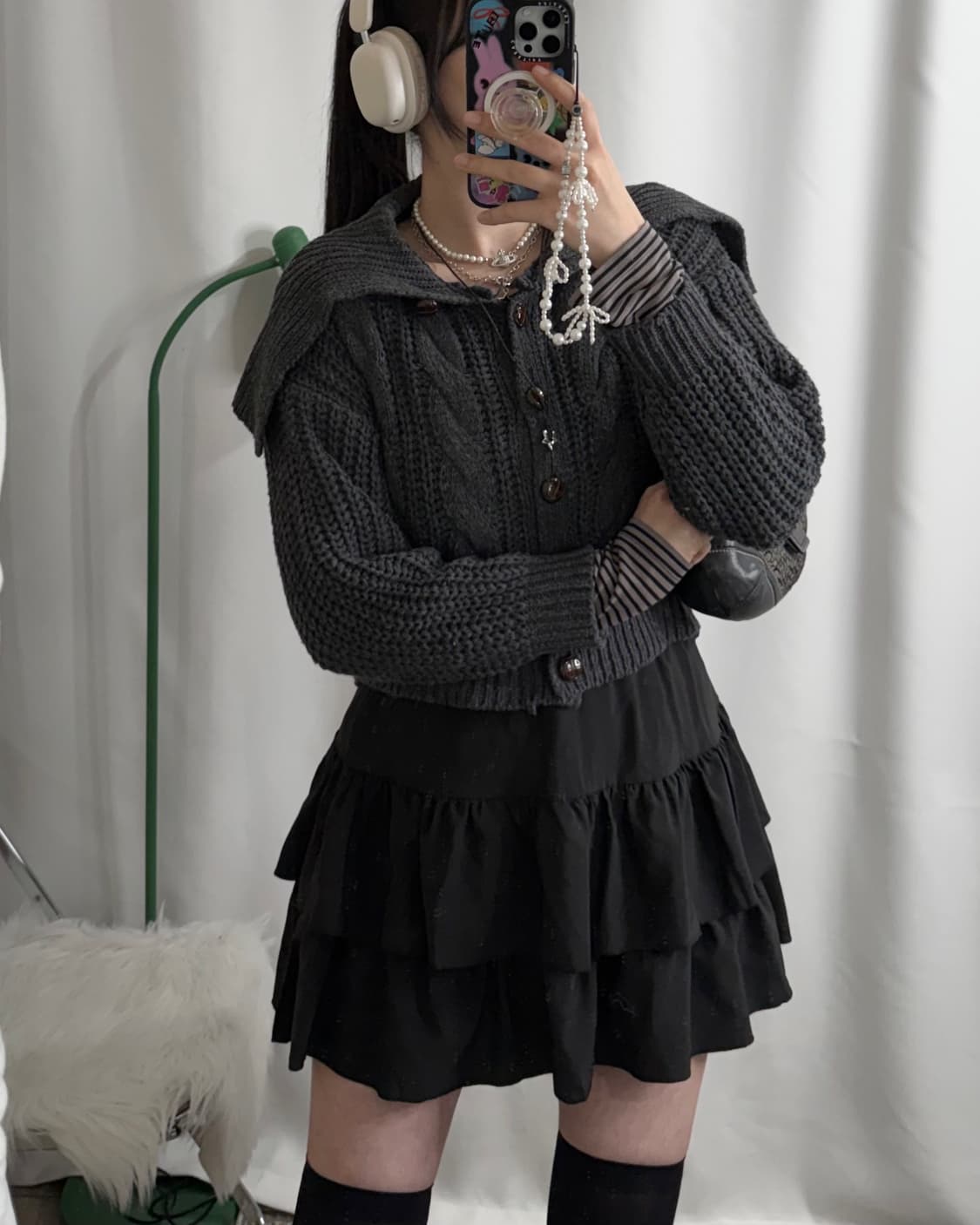 차콜 그레이 꽈배기 빅 카라 가디건 상품이미지3