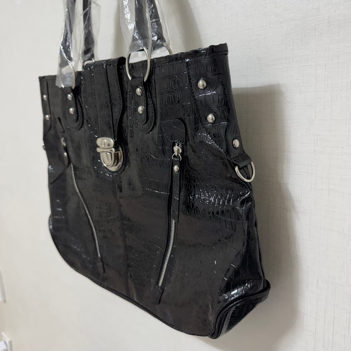 새상품 블랙 크로커다일 빅 토트백 가방 베스티벨리 숄더백 빈티지 갸루 상품이미지2