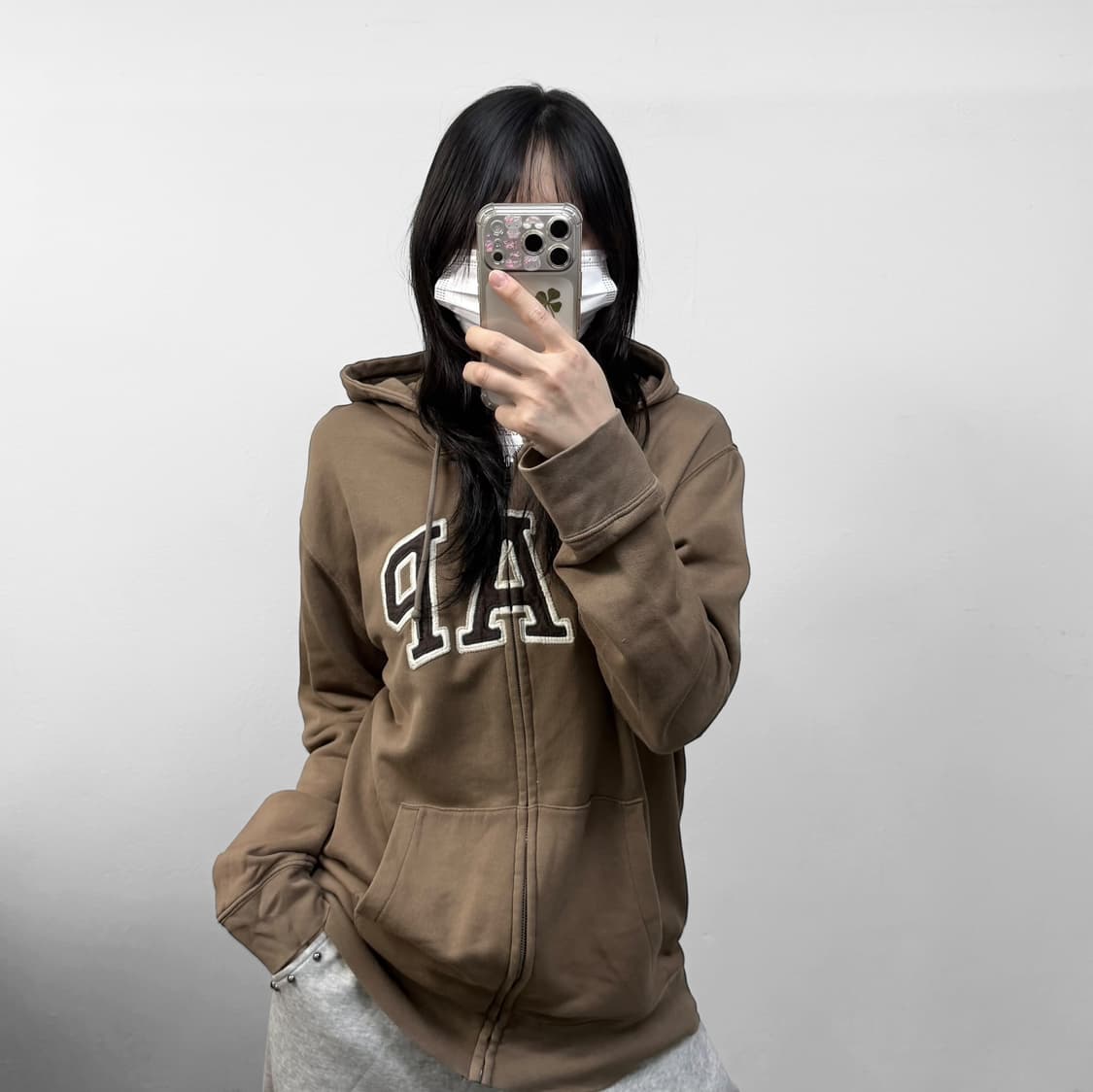 갭 Gap 스펠 로고 후드집업 브라운 상품이미지1