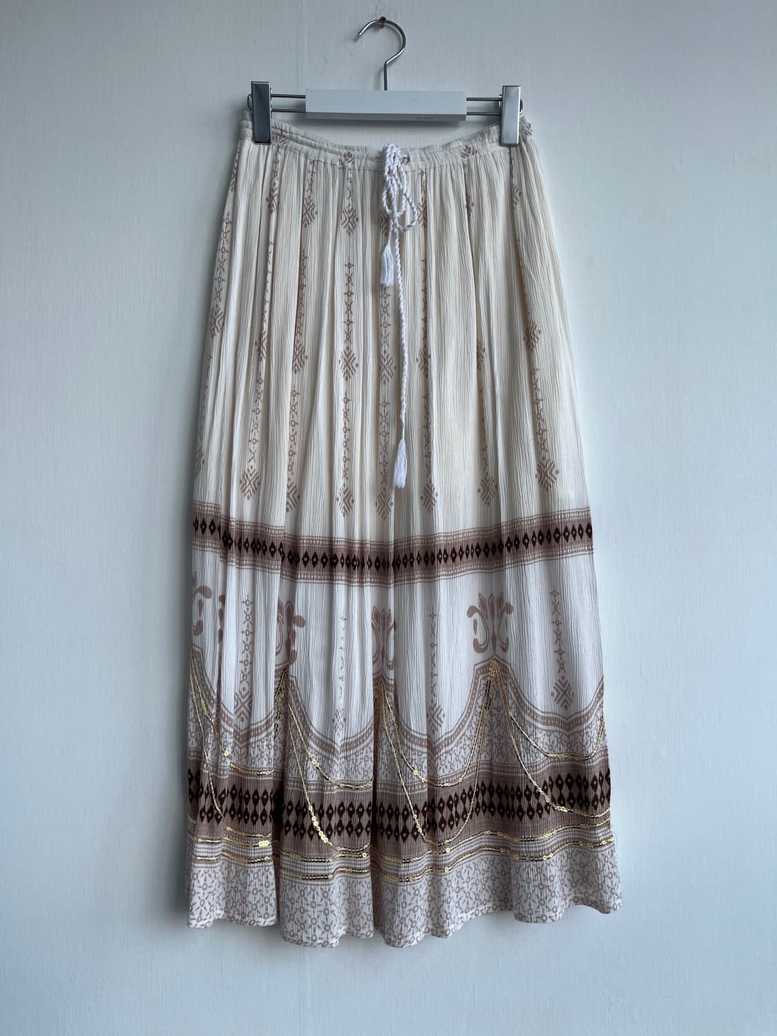 베이지 스팽클 에스닉 롱 스커트 상품이미지1