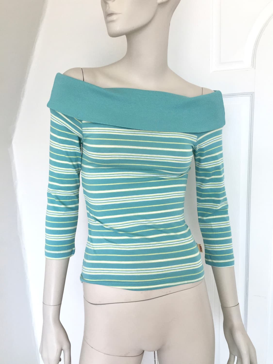 Mixed Mint  Stripe Off Shoulder Top 상품이미지3