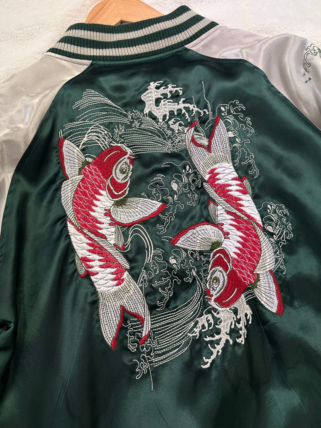 (L)JPN 비단잉어 고퀄 자수 스카잔 딥그린 상품이미지2