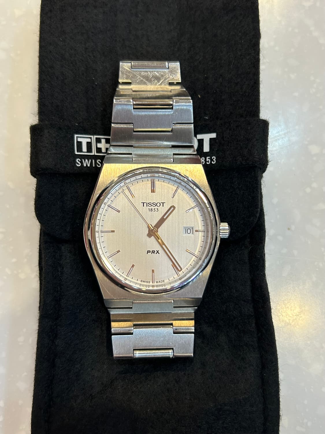 티쏘 PRX 35mm 쿼츠 스틸 로즈 골드 실버 시계 방수기능 100m 상품이미지5