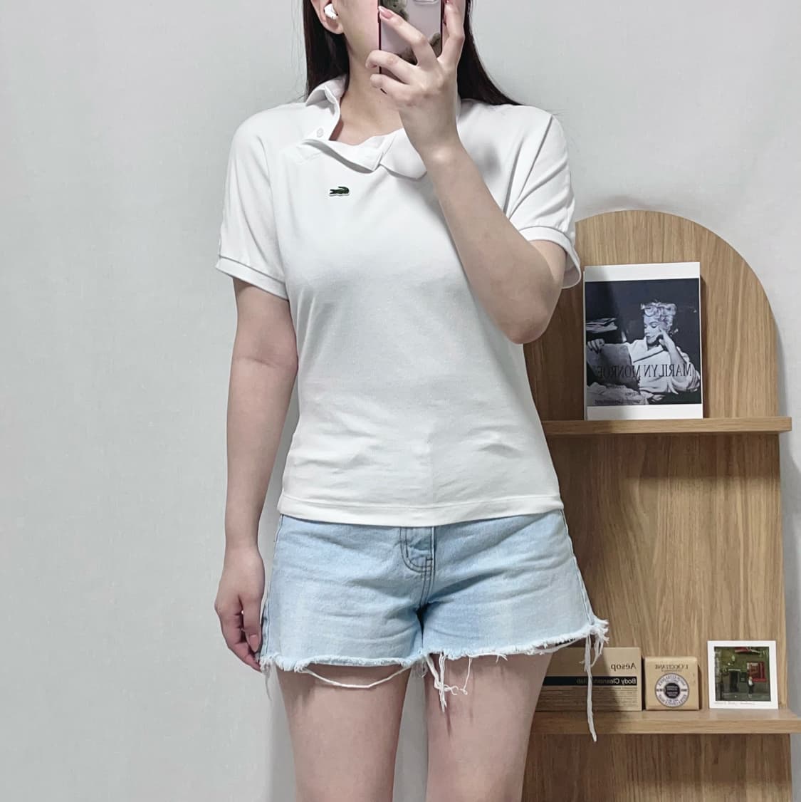 [정품] 라코스테 화이트 사선버튼 반팔카라티 [ 34 ] 상품이미지3