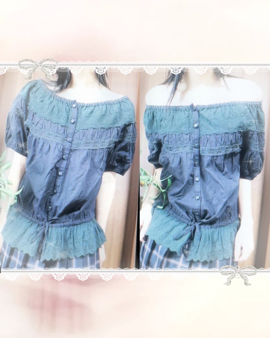 JP vintage black lace blouse 상품이미지3