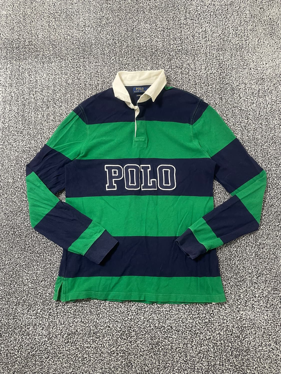 빈티지9. 폴로랄프로렌 스펠아웃 스트라이프 럭비 셔츠 네이비 그린 상품이미지1