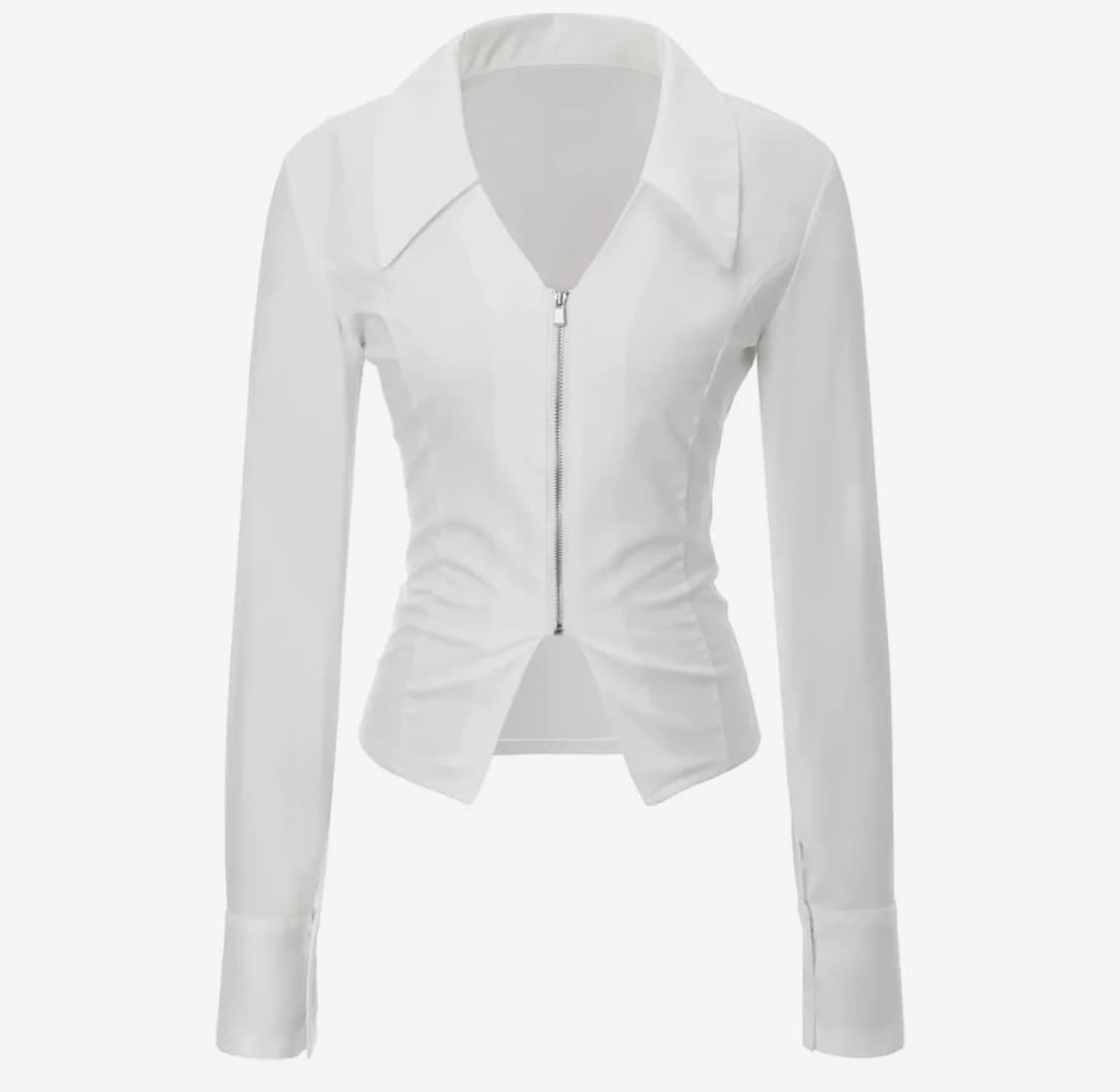 새상품 카키포인트 브이 집업 셔츠 화이트 상품이미지1