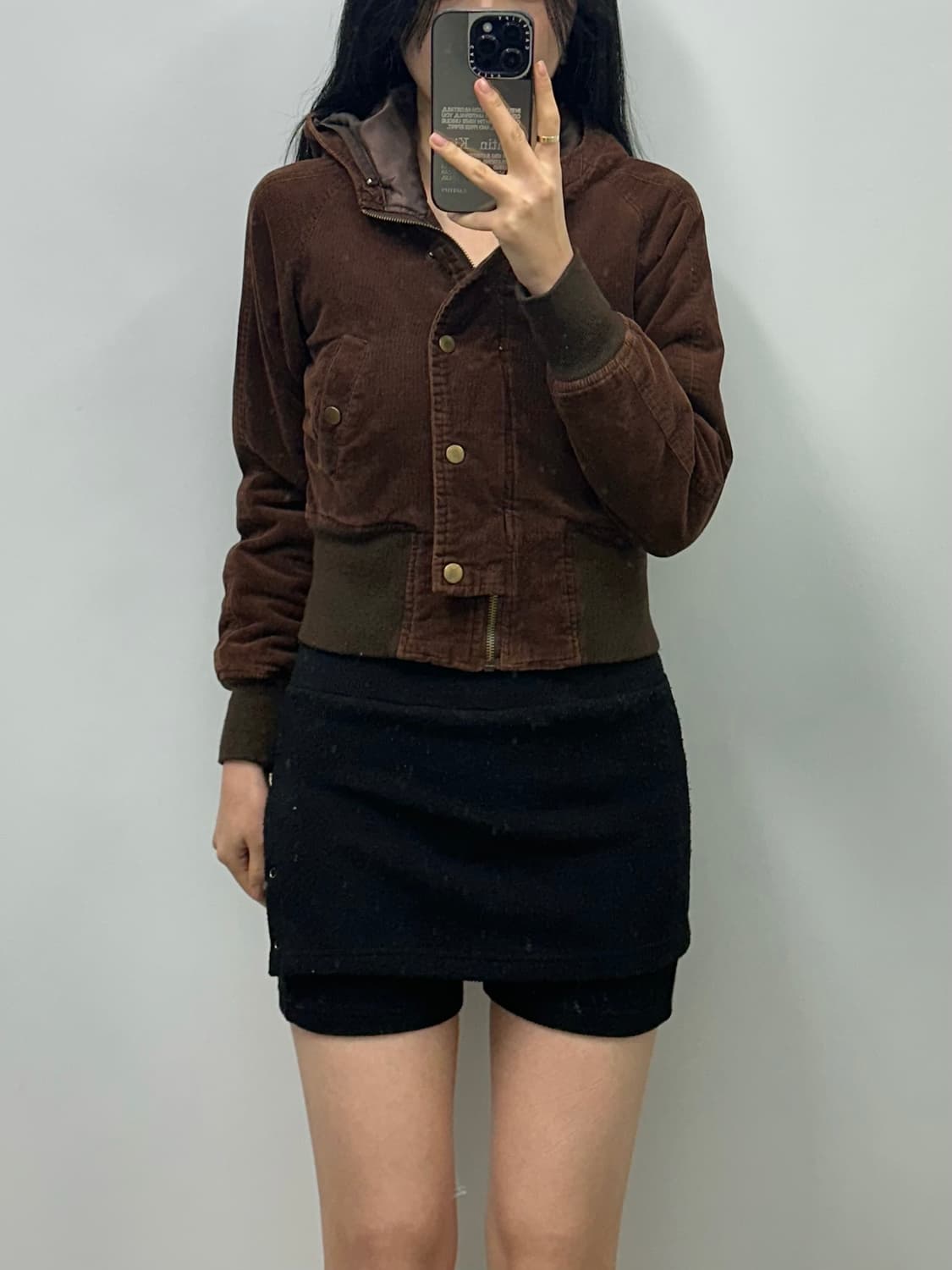 Vintage 빈티지 브라운 코듀로이 크롭 후드자켓 상품이미지1