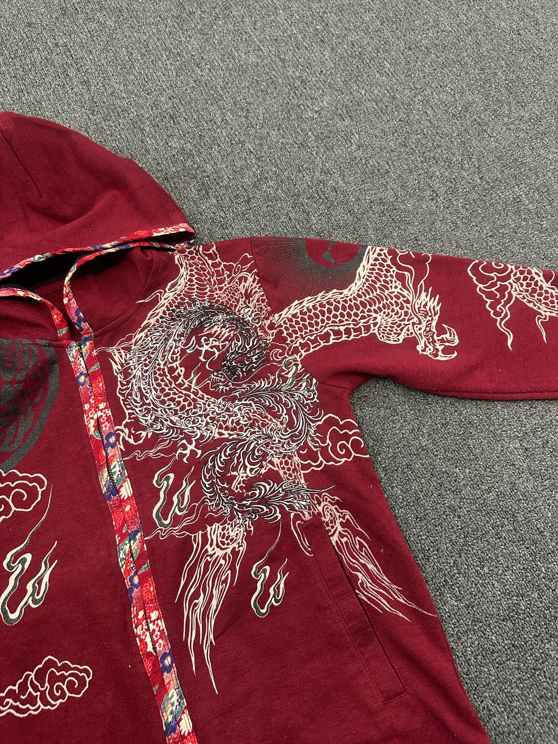 재패니즈 빈티지 버건디 오리엔탈 스카잔 후드집업  상품이미지4