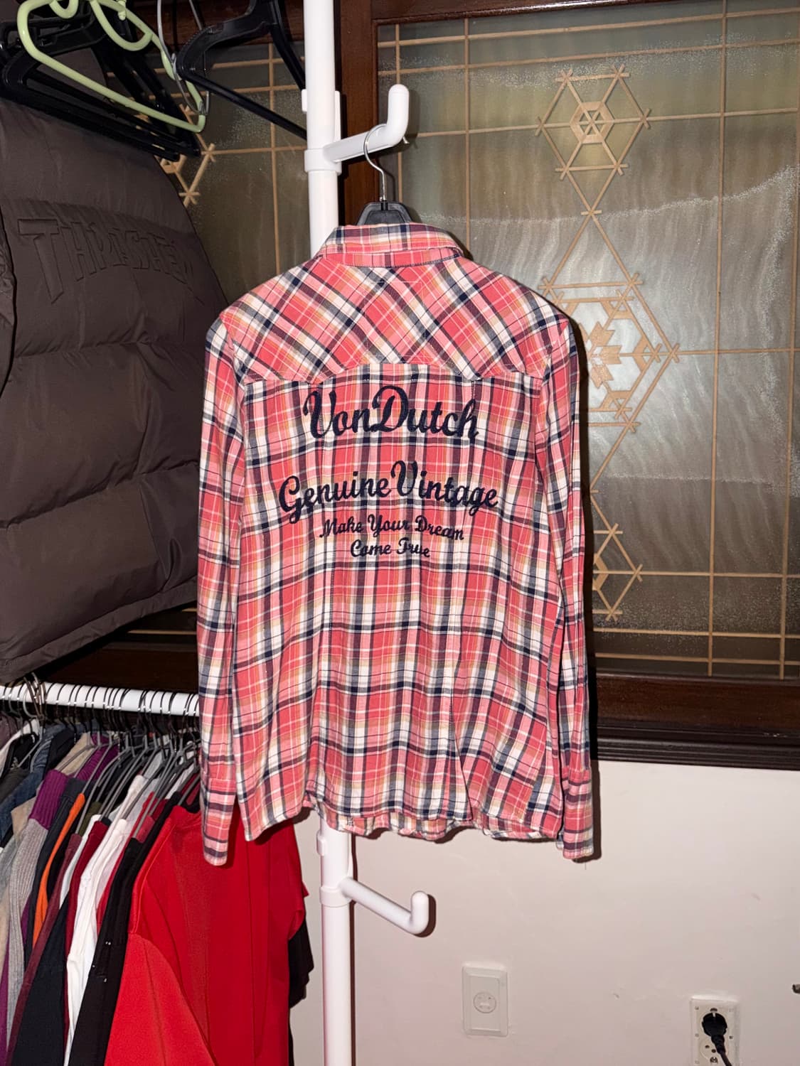 본더치 재팬 Y2K 로고 자수 체크 셔츠 남방 핑크 상품이미지1