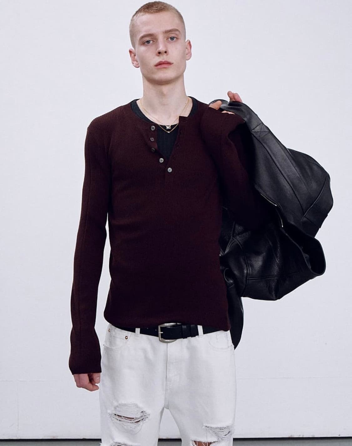 렉토 자카드 헨리넥니트 브라운 (M)  상품이미지1